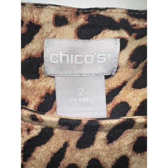 Chicos Women’s Size 2 US Large Blouse Top Black Gold Animal Print Stretch - Picture 6 of 7